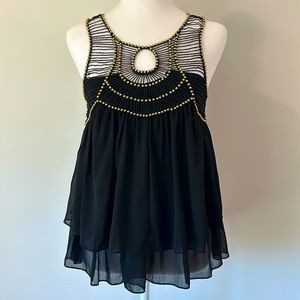 Women’s Gold Beaded Cleopatra Styled Soft Flowing Tank, Size S